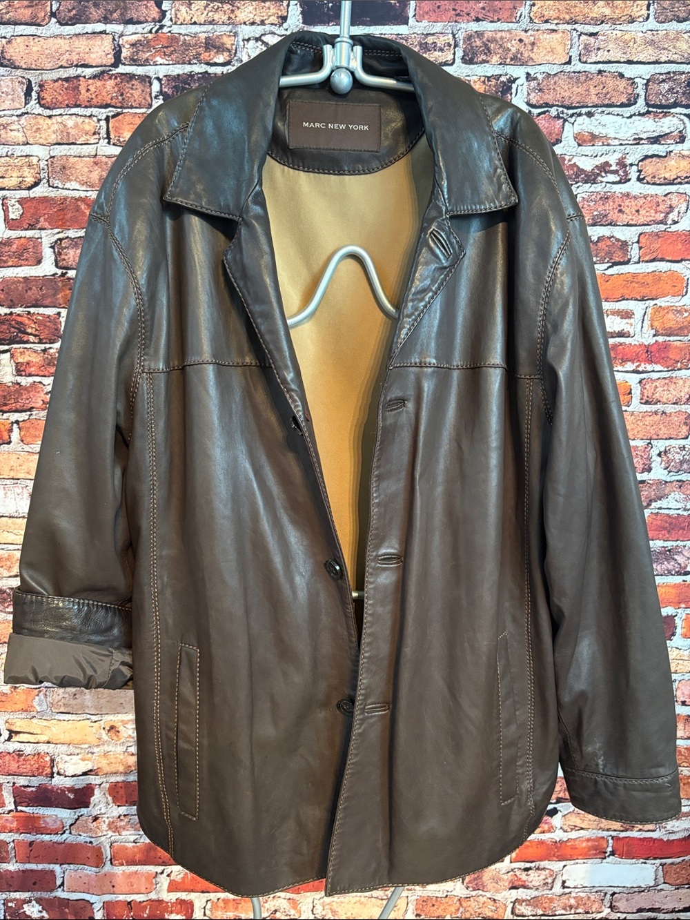 Marc New York Men’s Dark Brown Leather Jacket Modern Size XL